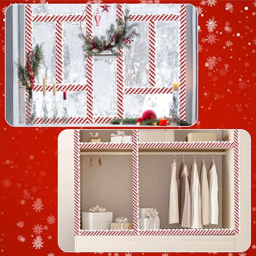 Image of BeYumi Christmas Stripe Border Trim - 65ft Winter Christmas Candy Cane Stripes Snowflake Rolled Border Trim Xmas Red and White Bulletin Board Borders School Classroom Office Chalkboard Party Decor