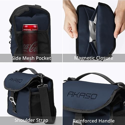 Image of AKASO Insulated Cooler Lunch Bag Packable Lunch Box 12 Can Cooler Bag with Adjustable Shoulder Strap for Office Picnic, Blue