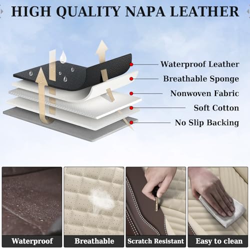 Image of Coverado Front Seat Covers, 2 Pack Waterproof Seat Covers for Cars, Luxury Leather Seat Cushions, Front and Rear Seat Protectors, Auto Seat Covers Fit for Most Vehicles(Bronw&Beige)