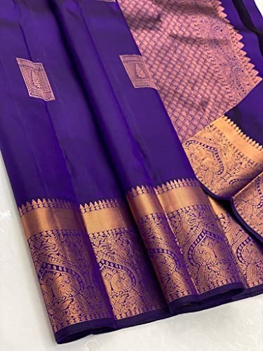 Saree Ethnique Kanjivaram Style Banarasi Jacquard Bleu – Sari Indien Élégant Avec Blouse Non Cousue