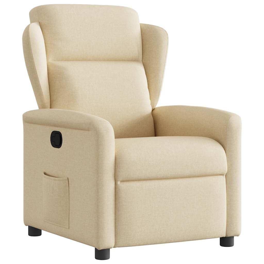 Sillón de relax de tela color crema, ajustable manualmente, acolchado grueso, con bolsillo lateral, capacidad de carga de 110 kg, para salón, dormitorio, sillón con orejeras