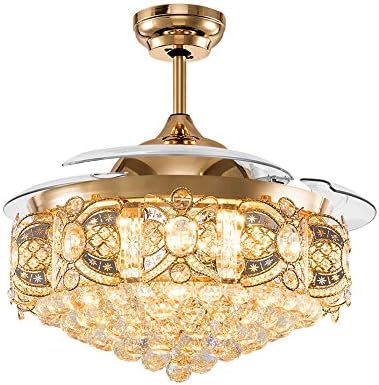 KPIBEST 42 Inch Crystal Ceiling Fan with Lights and Remote Control 3 Speed, Modern Luxury Retractable Chandelier Ceiling Fan with 3 Lights Level Silent Fans Fit for Living/Dining Room Bedroom