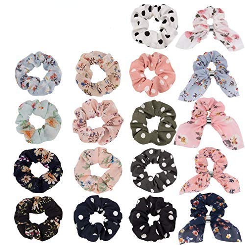 VELSCRUN Chiffon Hair Scrunchies, Soft Rabbit Ear Bow Hair Ties Ponytail Holder Hair Bands for Women, 18 PCS