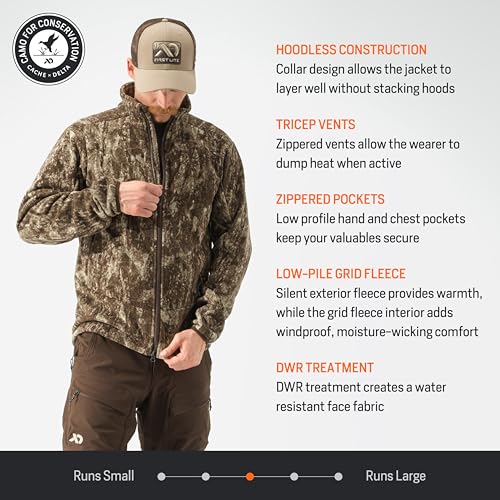 Image of First Lite Men's Challis Fleece - Windproof Soft Shell Camo Hunting Jacket, Hoodless Thermal Layer Hunting Gear For Men