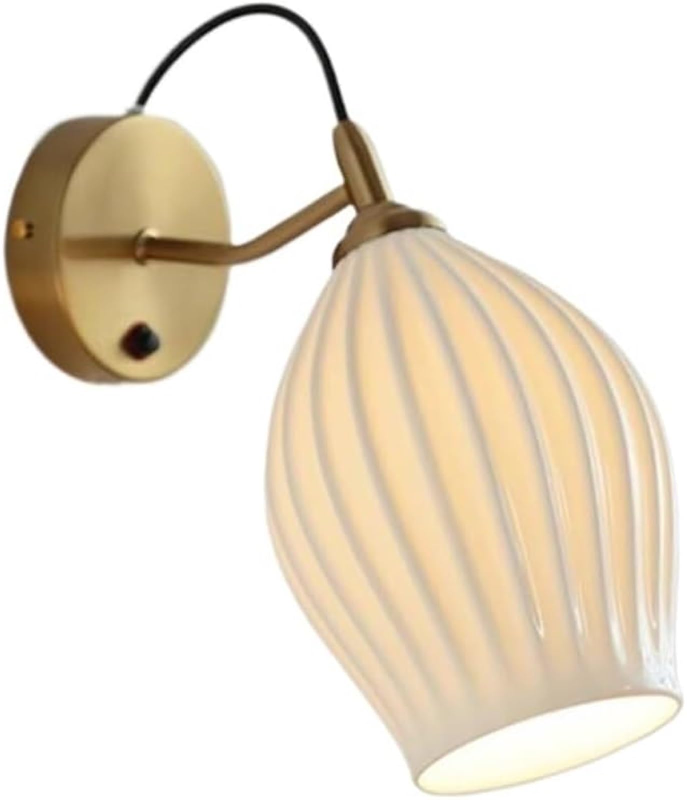 HPTHLY Indoor Wall Mounted Lamp Fixture With Ceramic Shade, E27/E26 Wall Sconce Featuring Rotary Switch For Bedroom Living Room Bathroom, Stylish Wall Light, Wall Lam(Gold)