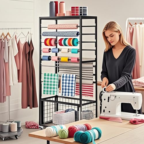 Image of 16 Tier Ribbon Holder Rack, Multifunctional Flower Wrapping Paper Rack,Double-Sided Ribbon Spool Shelf Suitable for Flower Shop, Craft Room, Cake Shop Ribbon Display Stand (Black)