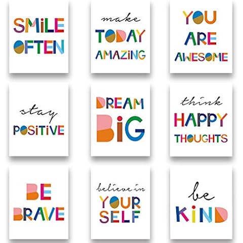 Watercolor Words Inspirational Quote Modern Minimalist Typography Art Print Set of 9 (8”X10”) Canvas Painting,Motivational Quote Phrases Wall Art Poster For Nursery or Kids Room Home Decor,No Frame Cover