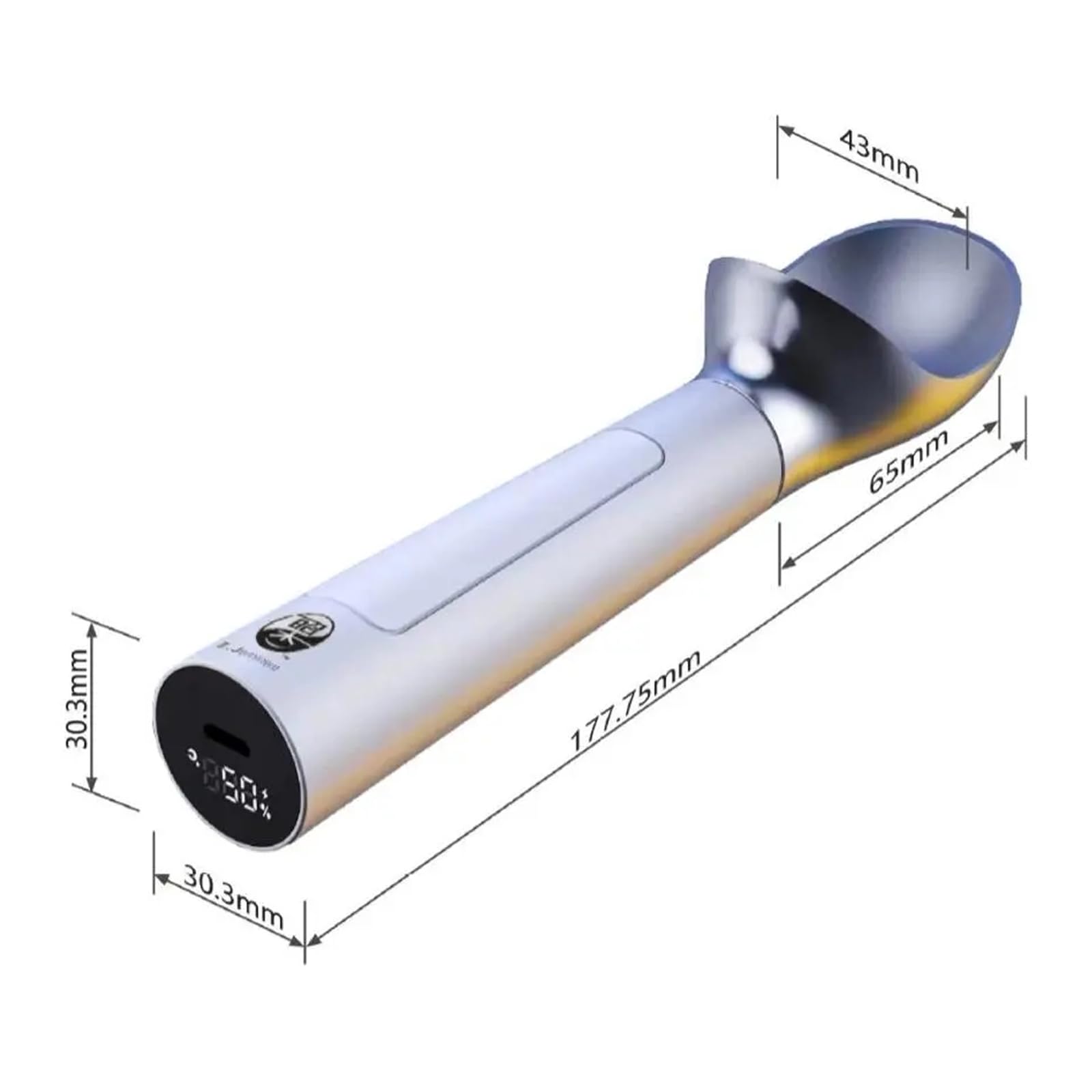 Cuillère à glace chauffante, cuillère électrique avec écran LED, chauffage portable jusqu'à 70 °C, étanche IP67, rechargeable par USB pour un usage domestique et professionnel