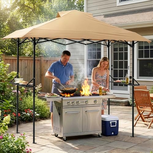 VINGLI 8x5 Pop Up Grill Gazebo BBQ Gazebo with 2 Side...