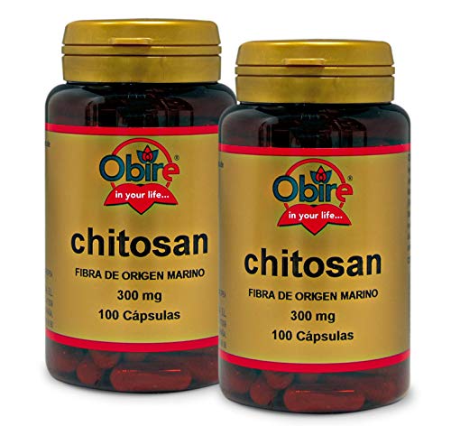 Obire | Chitosán 300 Mg | Complemento Alimenticio Con Efecto Saciante Y Reductor Del Apetito | Ayuda A Mantener Constantes Los Niveles De Azúcar En Sangre | 100 Cápsulas | Pack 2 Unidades