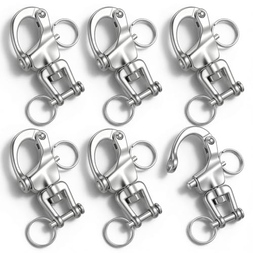 AOZUO 6 Pack Swivel Eye Snap Shackle 316 Stainless Steel Clevis Swivel Jaw Swivel Shackle Marine Grade Sailing Halyard Shackle Quick Release Snap Hook for Boat Rigging Industrial Lifting Climbing