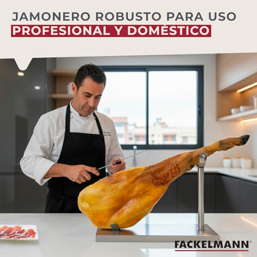 Miniatura 5 de Fackelmann Jamonero Acero Inoxidable, Acero Inoxidable 49x34x16 Cm, Base Antideslizante Con Goma, Diseño Profesional Y Minimalista, Alta Durabilidad, Apto Para Uso Intensivo