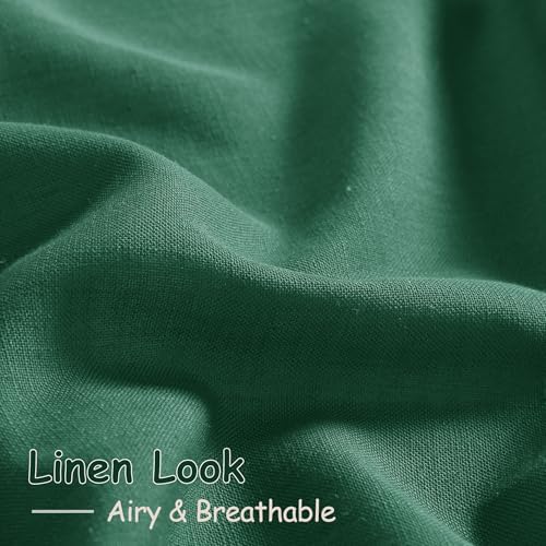 Image of Nanspring Linen Curtains 84 Inch Long for Living Room Back Tab Dark Green