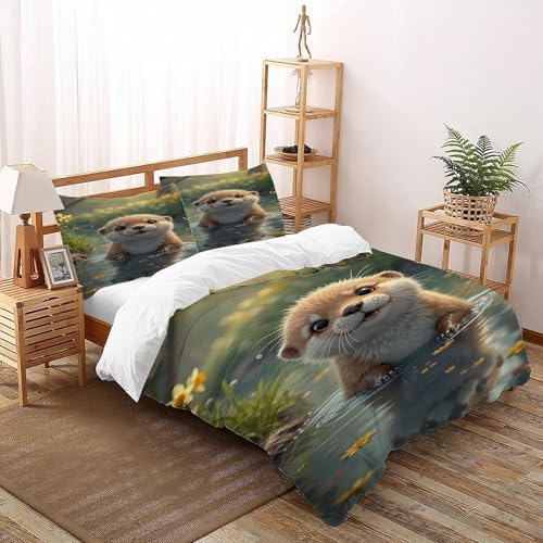 Housse de couette loutre 3D de qualité supérieure en microfibre douce 220x240cm - 3