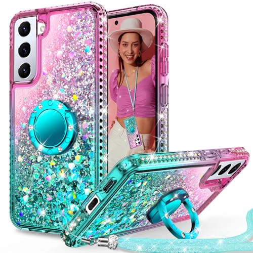 Coque Samsung S22 avec cordon silicone glitter béquille antichoc