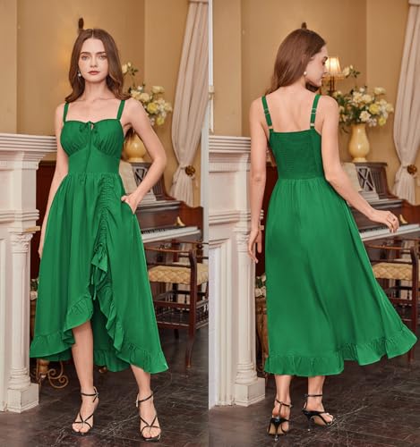 Scarlet Darkness Renaissance Dress Women Summer Corset Dress Flowy Sleeveless Milkmaid Vacation Sundress with Pockets Green S — view 2