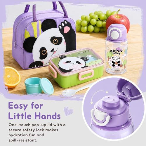 Set panda fiambrera bento con botella reutilizable y bolsa térmica almuerzo 6