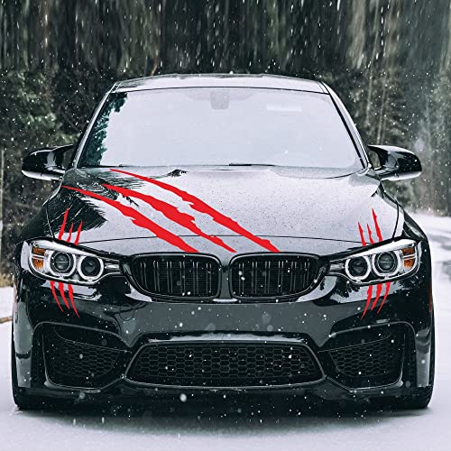 Image of Car Decals Claw Mark Stickers to Cover Hood Headlights Scratches, Modified Cars /Vans /SUVs /Trucks, Pack of 3 (Red)