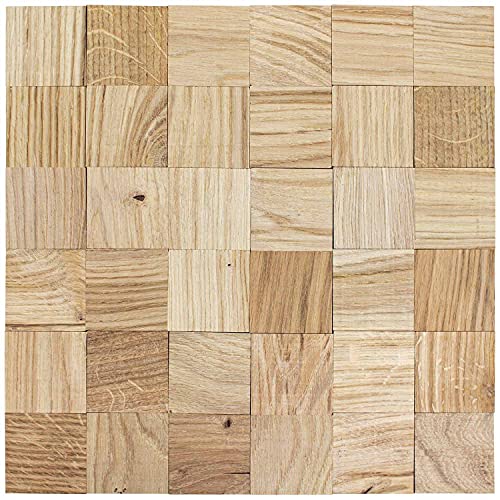 wodewa Paneles de Madera Autoadhesivo para Pared Roble Estructurado 30 x 30cm Mosaico Revestimiento de Paredes 3D Panel Decorativo Madera Interior Sala de Estar Cocina Dormitorio Mural