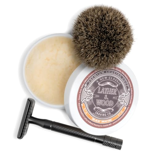 Image of Lather & Wood Shaving Soap - Bay Rum - Simply the Best Luxury Shaving Cream - Tallow - Dense Lather with Fantastic Scent for the Worlds Best Wet Shaving Routine. 4.6 oz (Bay Rum)