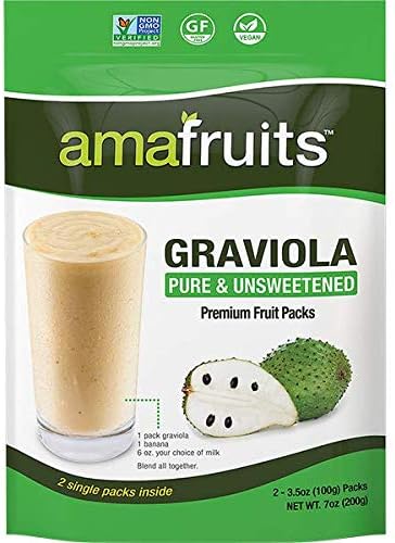 Amafruits Graviola Frozen Puree Pure and Unsweetened/Non-GMO Certified/Immunity Support / 100% Natural Superfruit / 24 Packs x 3.5oz