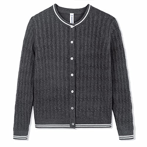 Boboyoyo Girls Cardigan Kids School Uniform Sweater 100% Cotton Knit Girls Sweaters Crewneck Toddler Cardigans Dark Grey #TOP12