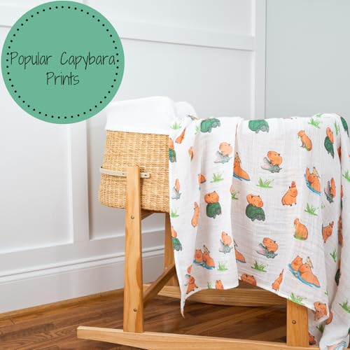 Image of LollyBanks Swaddle Blanket, 100% Cotton Muslin Swaddle Blankets, Neutral Swaddle Blanket 47 x 47 Inches, Baby Blanket for Boys and Girls, Baby Essentials, Registry (Capybara Print)