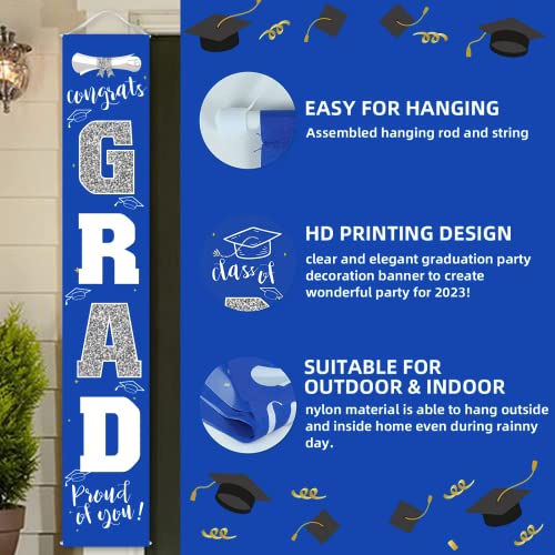 Image of Graduation Decorations Class of 2026 | Congrats Grad Banner - Porch Sign Blue Silver | Grad Party Decorations Graduates Party Supplies