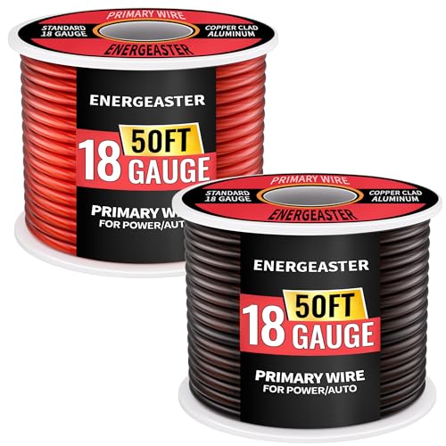 18 Gauge Wire(50FT Black + 50FT Red) Copper Clad Aluminum CCA Battery Cable Primary Power/Ground Cable for Car Audio Speaker RV Trailer Amp Inverter RV Truck Solar Equipment Translucent Jacket