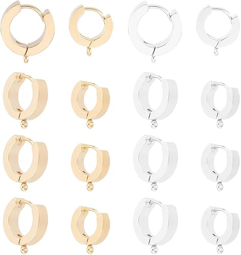 Miniatura 6 de DICOSMETIC 24 piezas de 2 estilos de acero inoxidable Huggie Hoop Leverback pendientes hallazgos redondos franceses con gancho abierto