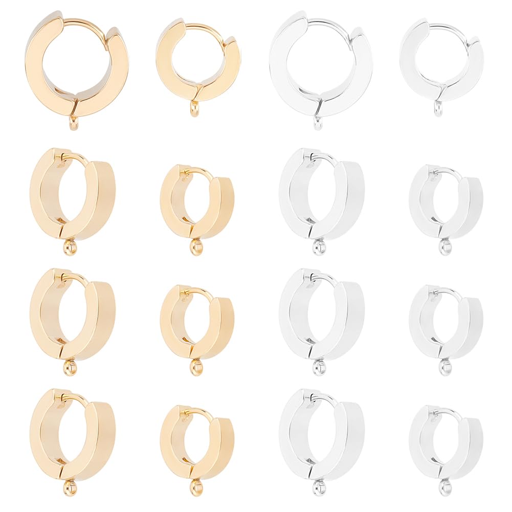 DICOSMETIC 24Pcs Huggie Hoop Earring Findings 24K Gold Plated Huggie Earring with Loop Stainless Steel Leverback Earrings Findings 12/15mm Round Earrings Hooks for Jewelry Making