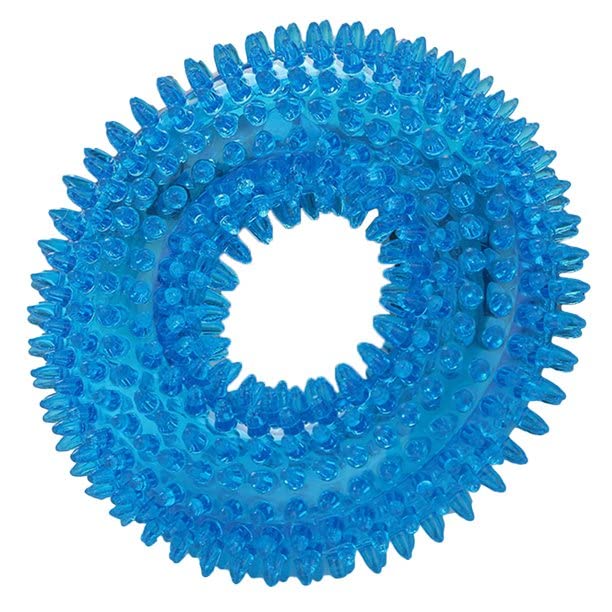 Pet Needs Durable Spiky Squeaky Chew Ring Toy- Non-Toxic Soft Natural TPR Rubber Toy for Small Puppy (Blue)