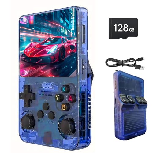 NDUP R36s Retro Handheld Game Console with 128G 3.5 Inch IPS Screen Built-in 20000+ Classic Games Open Source Linux System Portable Pocket Video Player with 3200mah Battery (Purple)