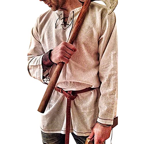 Men's Fashion Cotton Linen Shirt Long Sleeve Solid Color Ethnic Beach Yoga Top3