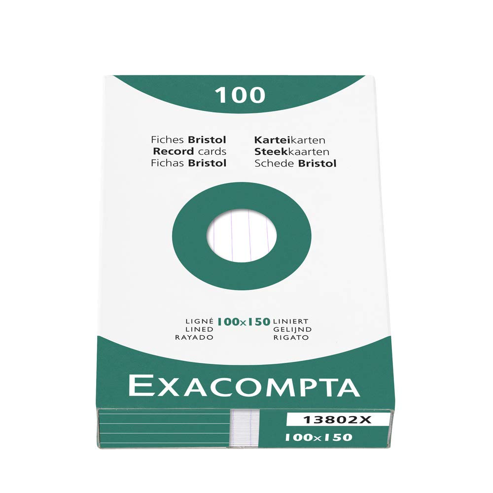 Exacompta 13808B Karty indeksowe - fiszki - nieperforowany karton - 100x150mm - w linie - 100 sztuk - kolor: biały