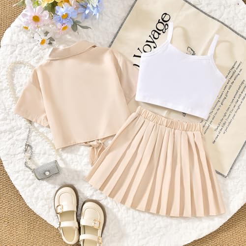 Image of HIHA Girls 3 Piece Outfit Cami Crop Tops Skirt Set with Button Down Shirts Size 6-12
