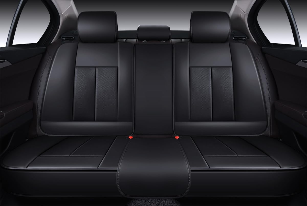 Seat Covers Full Set, Black Seat Covers for Cars 5 Seats, Car Seat Protector, Waterproof Faux Leather Car Seat Cushion, Front and Rear Car Seat Cover Fit for Most Sedans SUV Pick-up Truck (Black)