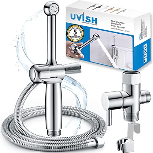 Bidet Sprayer for Toilet Shower,Hand Held Bidet Set Uvish Solid Brass Toilet Sprayer Attachment for Personal Hygiene 5-Year Warranty Anti-High Press+Adjustable Press Control-Chrome