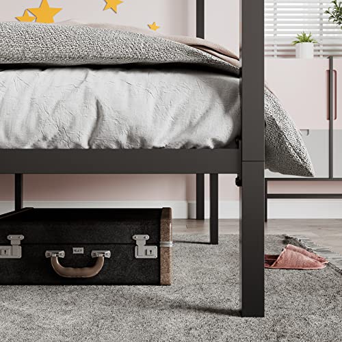 Sha Cerlin Metal Canopy Bed Frame/Mattress Foundation With Wood Slats Support/No Box Spring Needed/Easy Assembly, Black, Full #TOP2