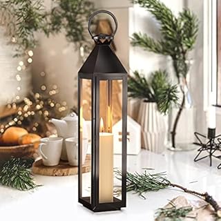 INMOZATA Decorative Lantern Stainless Steel Candle Lantern Garden Lantern Tealight Holder for Indoor Outdoor Black (15x15x70cm)