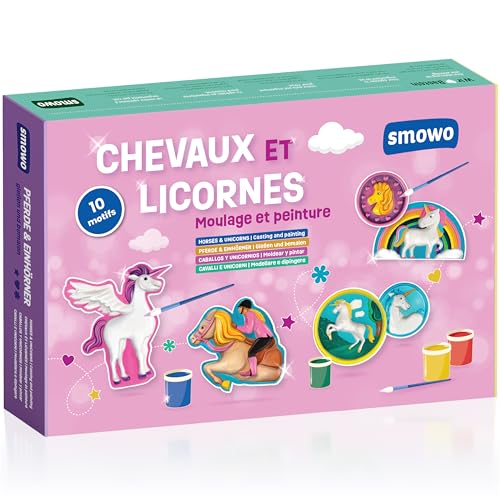 Smowo® Moulage Plâtre Enfant - Mouler et Peindre soi-même les Chevaux et les Licornes - Kit de Bricolage avec 10 Figurines pour Filles