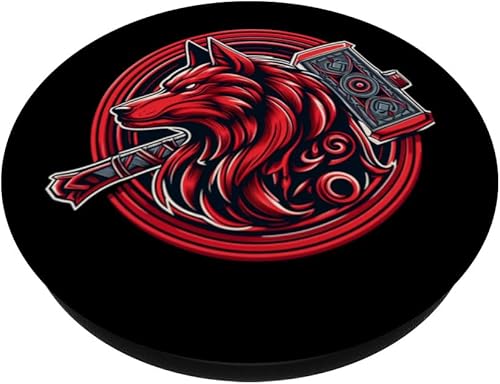 Miniatura 2 de Red Fenrir Norse Wolf Odin's Valhalla Journey PopSockets Standard PopGrip