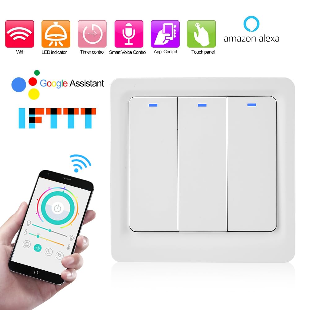 Interruttore luce touch WiFi Smart Wall, controllo vocale compatibile con Home EU 100 250V 15A