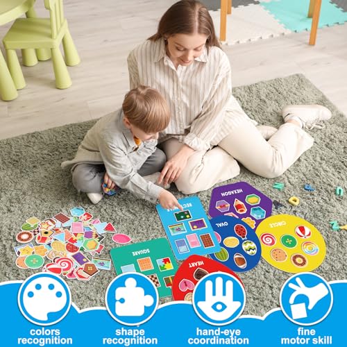 Image of Halloscume 70 Pcs Shape Sorters for Toddlers Shape Puzzle and Matching Games Set with 10 Sorting Mats and 60 Everyday Objects Pieces for Kids Preschool Classroom Child Learning