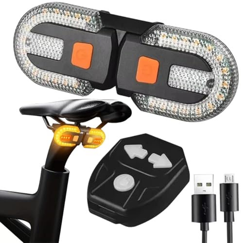 FiTspi Indicatori di direzione per biciclette con allarme, ricarica USB, telecomando split/luce posteriore integrata, luce posteriore per bici split, impermeabile, 5 modalità, indicatori di direzione