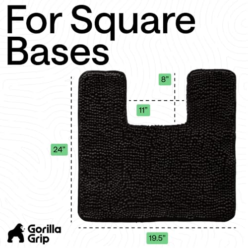 Image of GORILLA GRIP Plush Absorbent Shaggy Chenille Bath Rug Mat for Square Toilet Base with Rubber Backing, Machine Washable Rugs, Soft Microfiber Contour Mats for Toilets, Bathroom Decor, Black