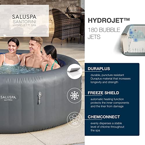 Bestway Santorini Saluspa Hydrojet Pro 5-7 Person Inflatable Hot Tub Spa With 180 Airjets, Colorjet Led Lights, Cover, Spa Pump, And Filter Cartridge #TOP6