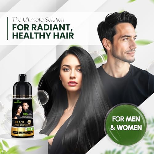 Herbishh Black Shampoo, Hair Dye Shampoo 3 in 1, 100% Grey Coverage, Demi-Permanent Hair Color for Men & Women, Long-lasting Color in 5-15 Mins, Ammonia-free, 200 ml