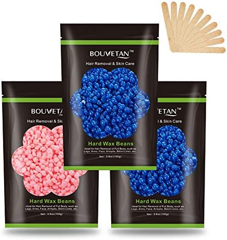 Wax Beads for Hair Removal, Auperwel Hard Wax Beans for Brazilian, Face, Bikini, Eyebrow, Legs, At Home Painless Waxing Beads 10.5oz for Women Men 3 packs