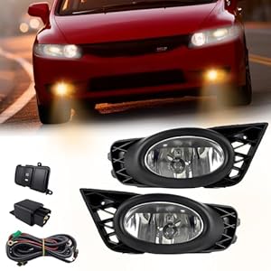 Fog Lights Assembly Replacement for 2009 2010 2011 Honda Civic Sedan, Front Bumper Driving Fog Lamps with Wire Harness for Passenger and Driver Side (Clear Lens)